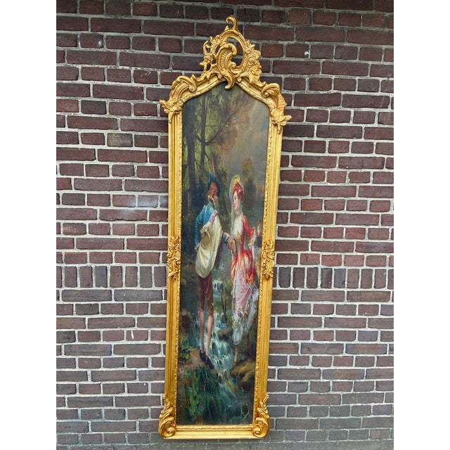 1970s French Louis XVI Gold Beech Fabric Wall Art 1pc For Sale - Image 9 of 15