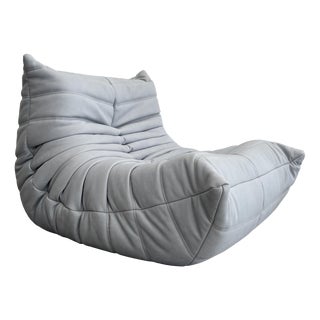 Togo Lounge Chair in Sky Blue Leather by Michel Ducaroy for Ligne Roset, 1973 For Sale