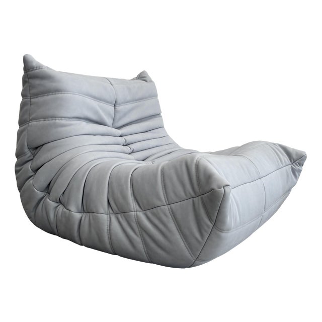 Togo Lounge Chair in Sky Blue Leather by Michel Ducaroy for Ligne Roset, 1973 For Sale