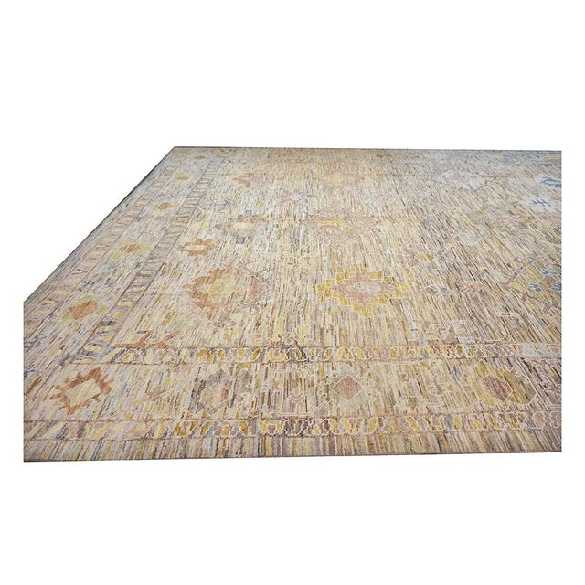 Textile 21st Century Turkish Oushak Wool 13x15 Charcoal, Gold & Slate Blue Handmade Area Rug #1144127 For Sale - Image 7 of 14