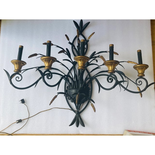 Mid 290 Th C Large Vintage Sculptural Wheat Sheaf Metal Tole Sconces For Sale - Image 4 of 9