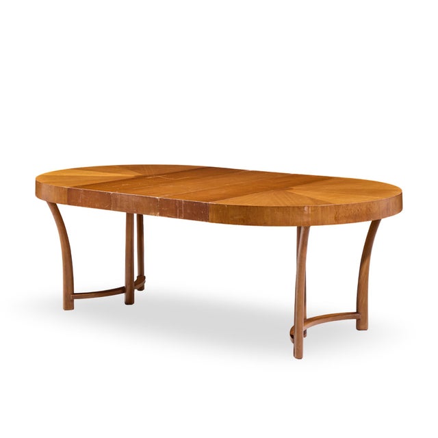 Mid-Century Modern t.h. Robsjohn Gibbings for Widdicomb Mid Century Walnut Expanding Dining Table With 3 Leaves For Sale - Image 3 of 17