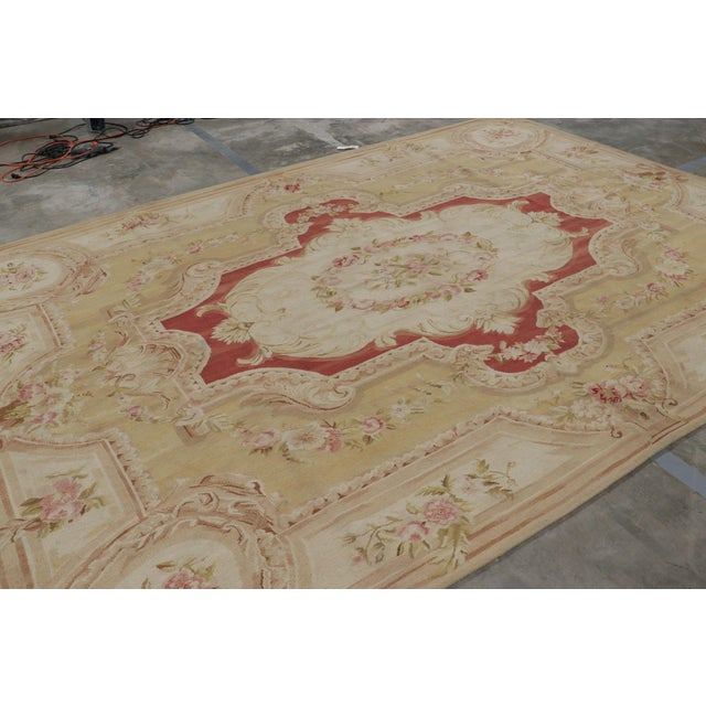 Rug & Kilim Rug & Kilim’s Aubusson Style Rug in Cream and Green With Red Floral Medallion For Sale - Image 4 of 7
