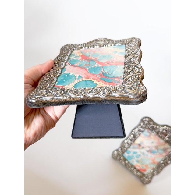 Silver Pair of Vintage English Sterling Silver Repoussé Picture Frames, Velvet Back, 1987 For Sale - Image 8 of 17