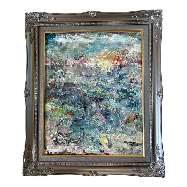 A Bird in Troubled Waters, Abstract Original Oil Painting, by Van Ness For Sale