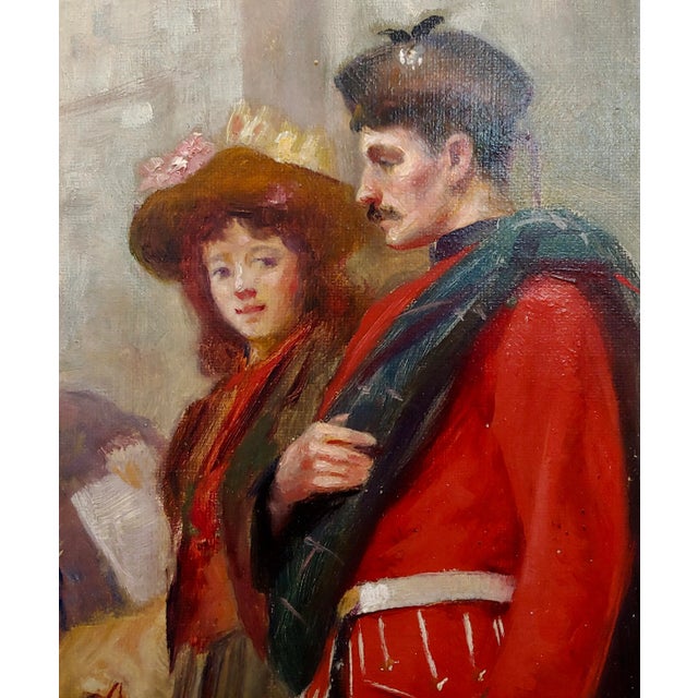 Ludwig Ernest Faber- Scottish in Uniform Waking With His Wife in Downtown Philadelphia-Oil Painting-1890s For Sale - Image 4 of 10