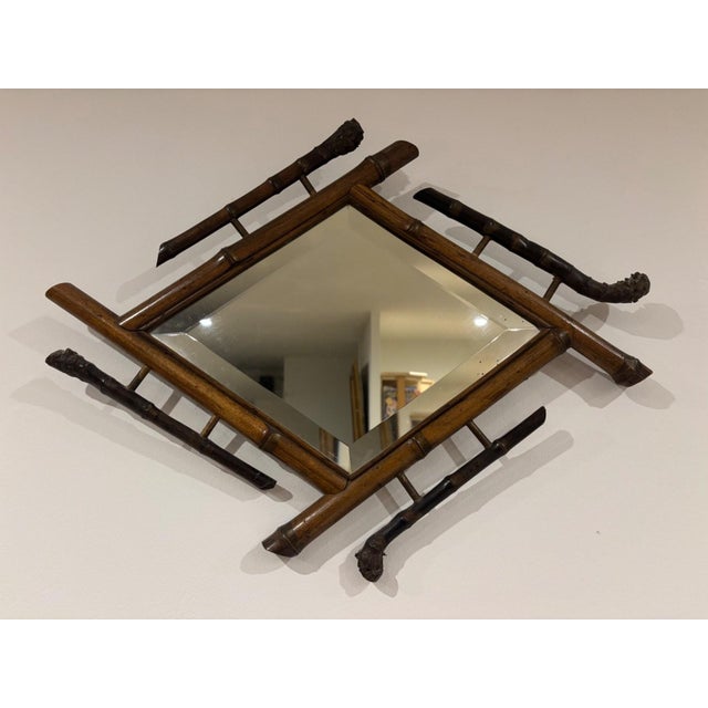 Wood Japonisme Belle Époque Beveled Bamboo Wall Mirror For Sale - Image 7 of 7