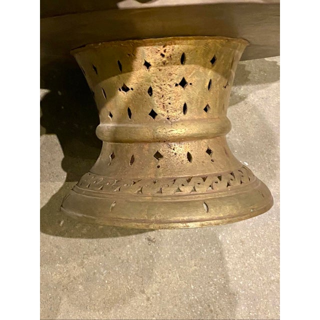 Antique Handcrafted Moroccan Style Etched Brass Pedestal Coffee Table For Sale In Pittsburgh - Image 6 of 10