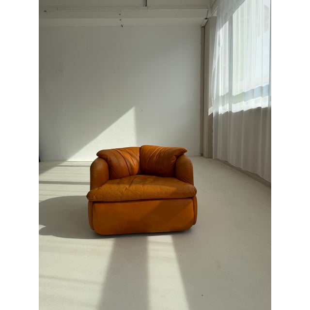 Vintage Italian Cognac Leather Confidential Lounge Chair by Alberto Rosselli for Saporiti, 1970s For Sale - Image 13 of 18