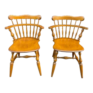 Vintage Ethan Allen Baumritter Heirloom Maple Comb Back Windsor Mate's Dining Chairs - a Pair