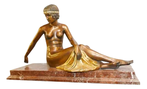 Large Art Deco Statue Female Nude Figurine in Resin