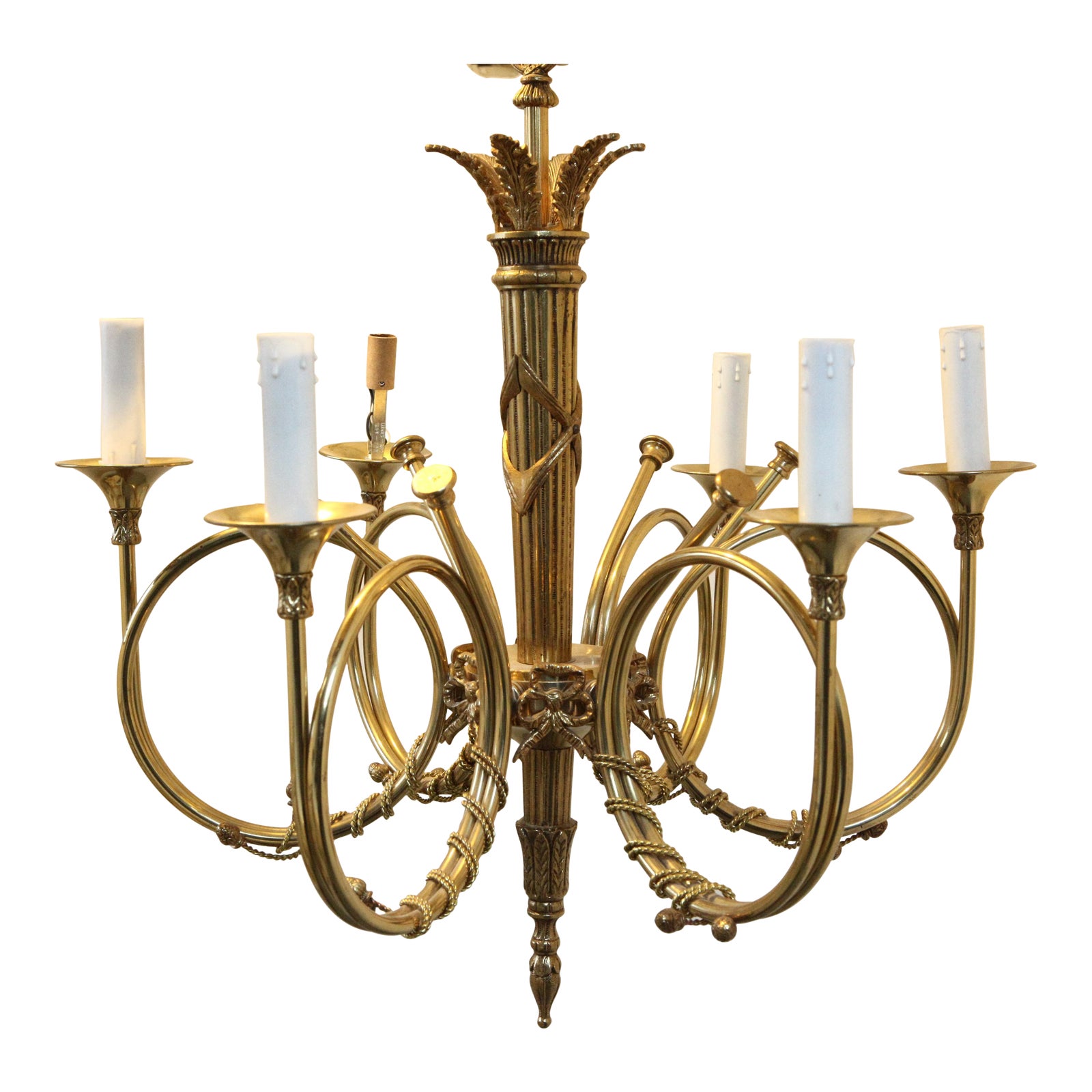 Delightful Vintage Brass French Horn Chandelier Chairish