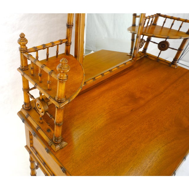 Fine Faux Burnt Bamboo Vanity Dressing 5 Drawers Table Tilting Mirror MINT For Sale - Image 17 of 18