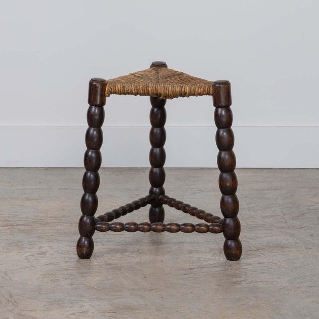 Brown 1940s Pair of French Bobbin Wood and Woven Stools For Sale - Image 8 of 10