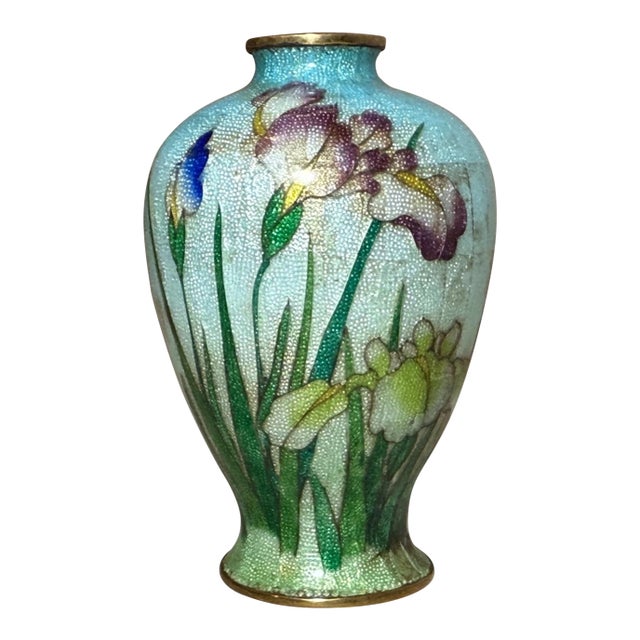 Antique 19th Century Japanese Meiji Miniature Foil Enamel Flower Bronze Vase Urn For Sale