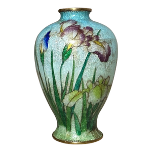 Antique 19th Century Japanese Meiji Miniature Foil Enamel Flower Bronze Vase Urn