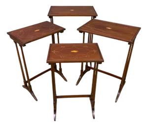 Inlaid Mahogany Nesting Tables, 1900s, Set of 4