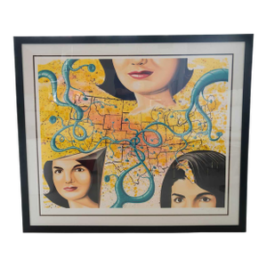 Kenny Scharf Three Faces of Jackie Work of Art Screenprint 1998 Framed
