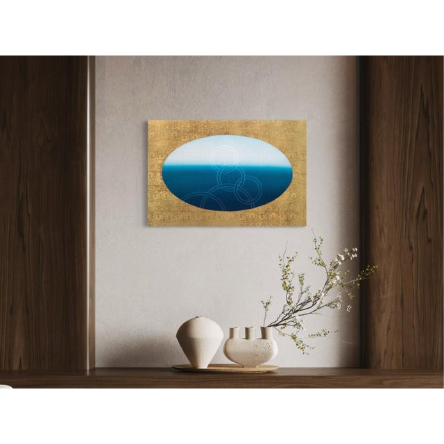 The first of Koury's ocean-toned Tapestry works, this oval shifts from a pale, misty grey-blue at the top down into a...