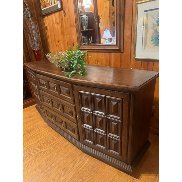 Wood 1960s American MCM Walnut Spanish Style Buffet With Pillow Tufted Facade For Sale - Image 7 of 12