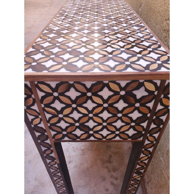 Contemporary Traditional Handmade Moroccan Resin and Walnut Wood Console Table II For Sale - Image 4 of 7
