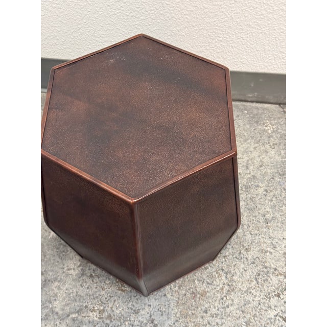 Hexagonal Embossed Leather Side Table, Vintage For Sale - Image 11 of 12
