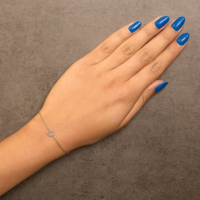 Early 21st Century 10K Yellow Gold Diamond Accent "D" Initial Charm and Link Bracelet For Sale - Image 5 of 6