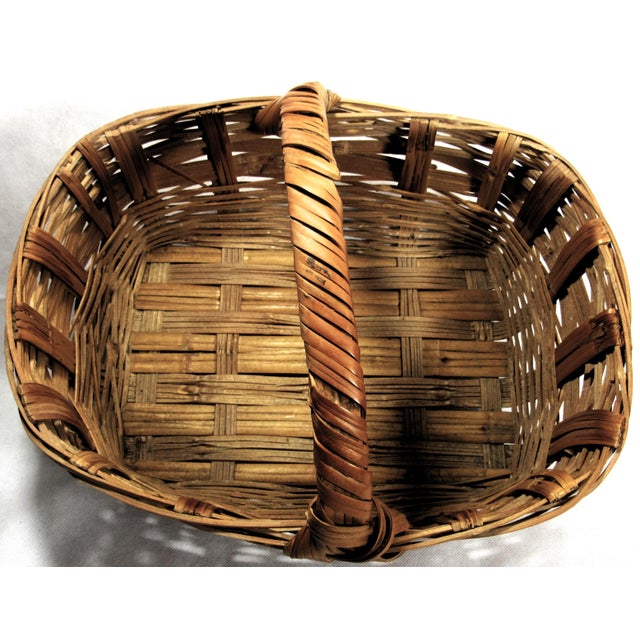 Wood Vintage Rustic Woven Gathering Basket 13" Long For Sale - Image 7 of 10