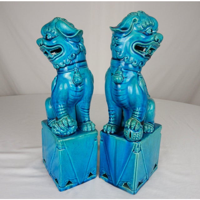 Early 20th Century Turquoise Blue Glaze Foo Dogs- a Pair For Sale - Image 10 of 12