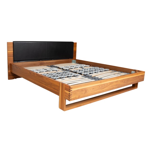 Wood Leather Bed Frame in Brown Black with Manual Function by Hülsta For Sale