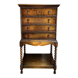 Antique English Music Cabinet Office File Jacobean Petite End Table Tiger Oak For Sale