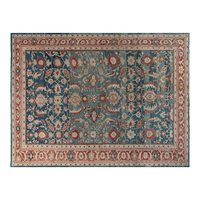 Antique Persian Sultanabad Rug in Beige, Blue, and Red For Sale