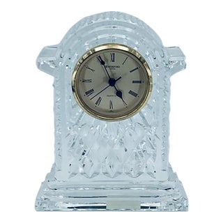 Waterford Crystal “Lismore” Mantle Carriage Clock Gold Face (7.25-inch, Vintage, New Battery) For Sale