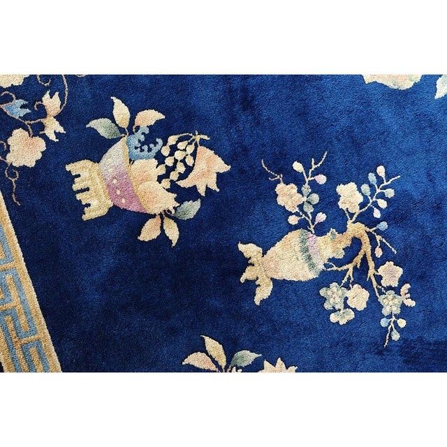1920s Navy Classic Pomegranate Medallion Antique Chinese Art Deco 8' 9"x 11' 6" For Sale In New York - Image 6 of 9