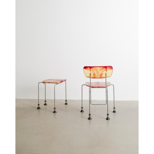 Plastic Set of Italian Dining Chair and Ottoman in Red-Yellow Resin by Gaetano Pesce for Bernini, Italy, 1993 For Sale - Image 7 of 9