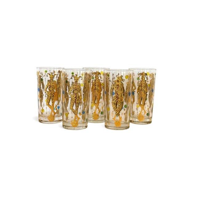 MCM Culver Harlequin Mardi Gras 22k Gold Highball Glasses; Set of 5 In great used vintage condition. Being a vintage item,...