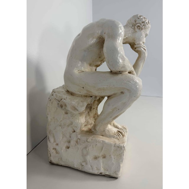1950s After Auguste Rodin, The Thinker Sculpture, White Glazed Terracotta, 1950s For Sale - Image 5 of 11