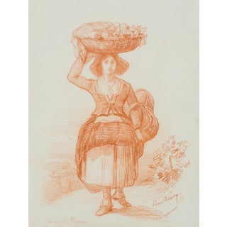 L. Browne, Young Büuerin in Tracht, Pyrenüen, 1853, Chalk on Paper For Sale