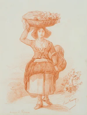 L. Browne, Young Büuerin in Tracht, Pyrenüen, 1853, Chalk on Paper