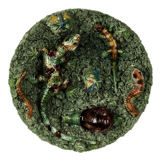 Antique Portuguese Palissy Ware Majolica Wall Plate For Sale