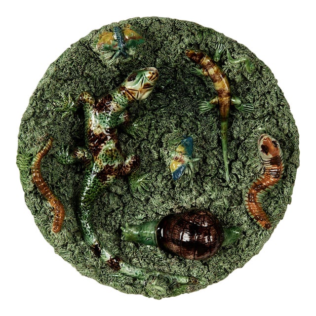 Antique Portuguese Palissy Ware Majolica Wall Plate For Sale