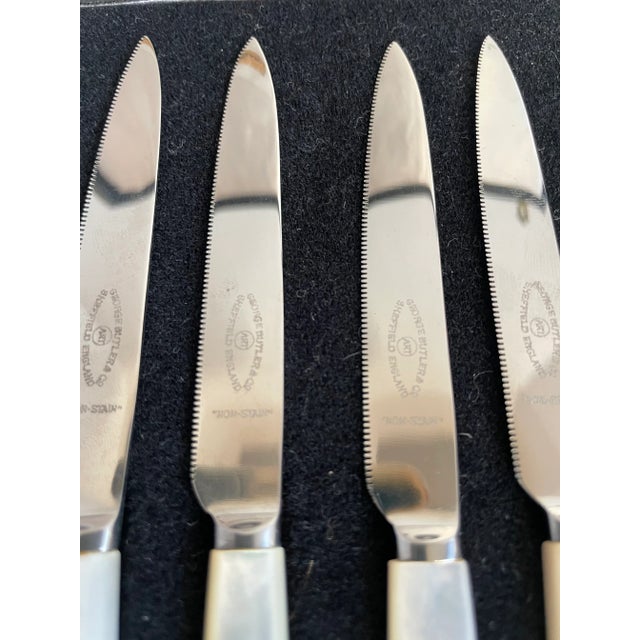 Late 20th Century Antique George Butler & Co. Sheffield England Mother of Pearl Knife and Fork Set -Set of 12 For Sale - Image 5 of 10