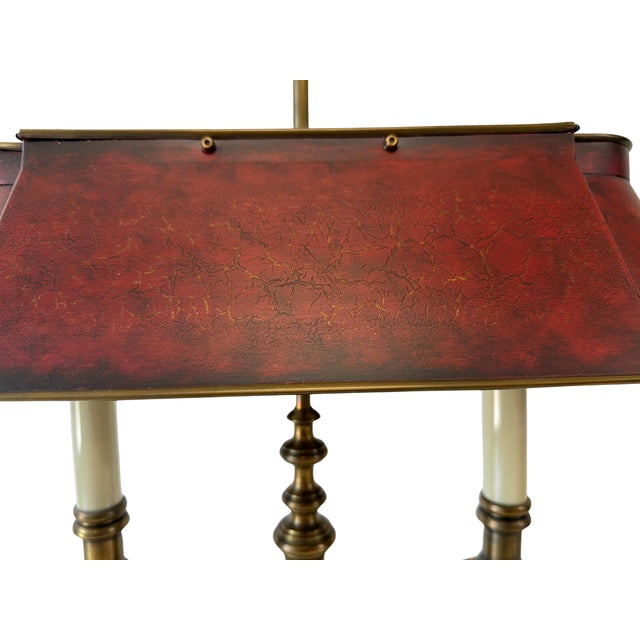 Metal Vintage Brass Bouillotte Library Desk Lamp With Oxblood Red Crackle Tole Shade, 2005 For Sale - Image 7 of 9
