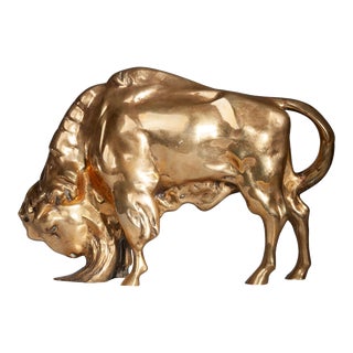 Early 20th Century Art Déco Gilt Bronze Bearded Buffalo/Bison Sculpture, France For Sale