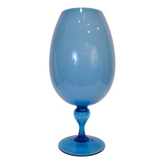 Vintage Italian Opal Blue Crystal Vase, 1970s For Sale