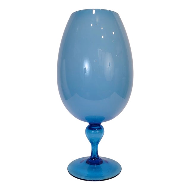 Vintage Italian Opal Blue Crystal Vase, 1970s For Sale