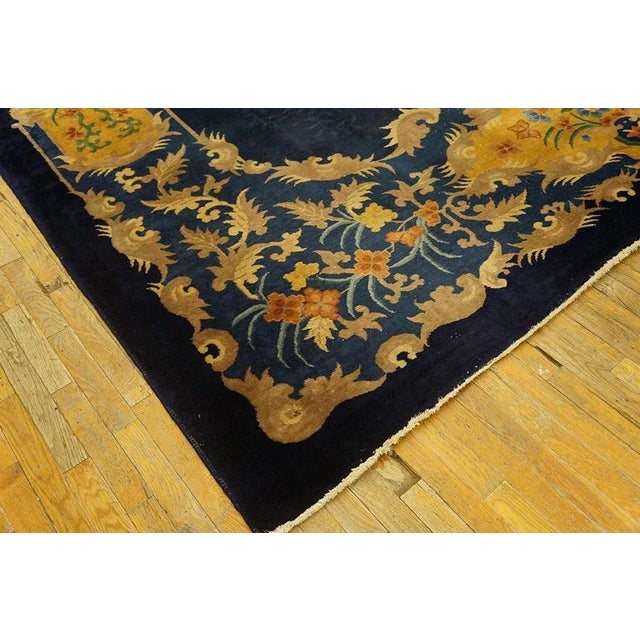 1920s Blue Navy Traditional Antique Chinese Art Deco Carpet 9'6" X 13'2" Knotted Wool Rug For Sale - Image 10 of 11