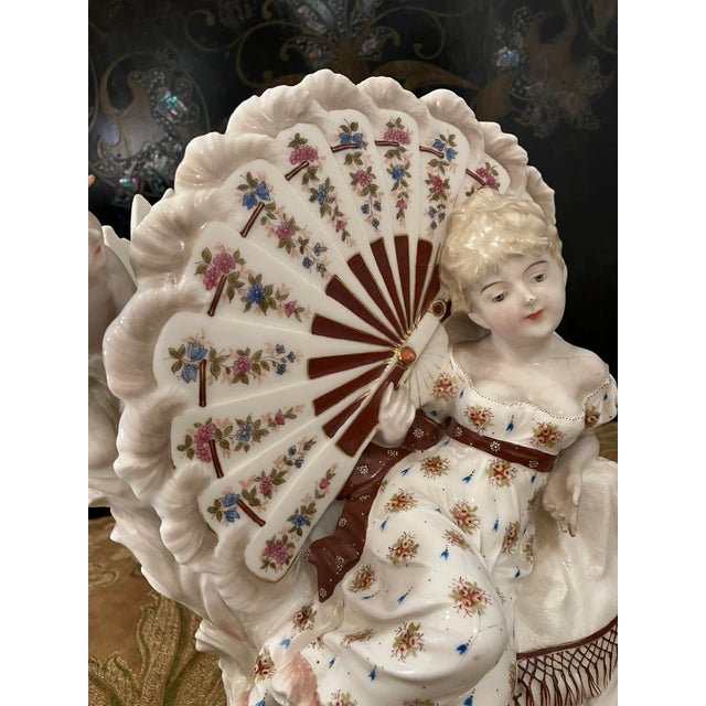 Exquisite Antique KPM Berlin Porcelain Figurine Lady With Fan & Cherub R. Moller For Sale - Image 4 of 17