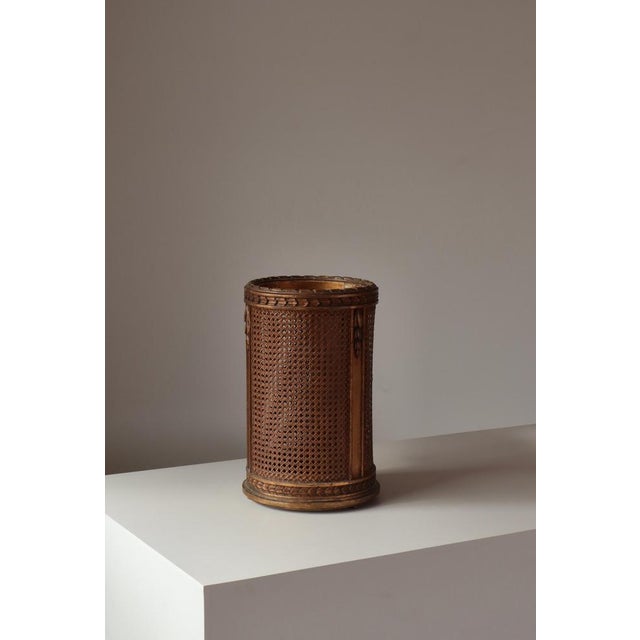 Art Deco Scandinavian Paper Basket in Gilded Wood & Rattan Cane, 1920s For Sale - Image 10 of 11