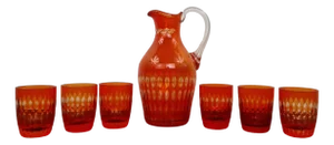 Art Deco Red Crystal Glass Drinking Set from Bohemia, 1950s, Set of 7